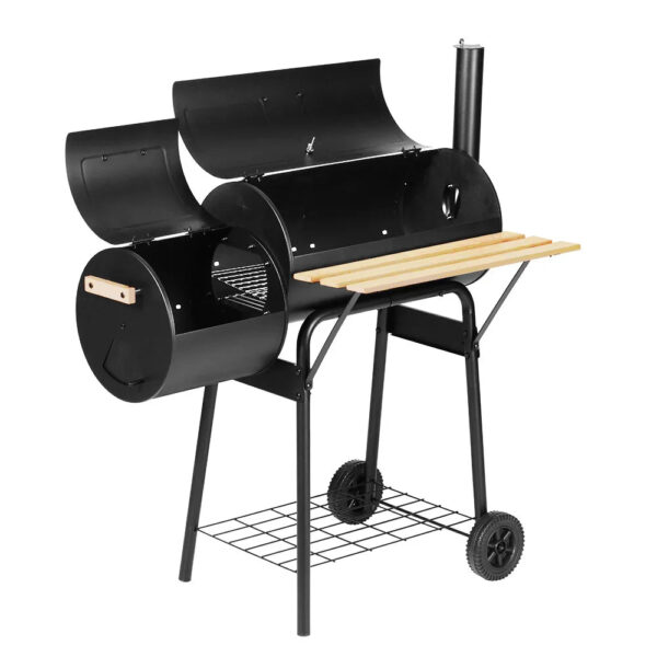 2-in-1 Offset BBQ Smoker Grill with Wheels Outdoor Charcoal Smoker