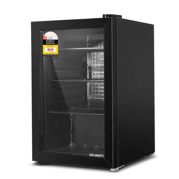 70L Bar Fridge – Double‑Glazed Door, Adjustable Shelves, LED Light, Black