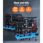 54 Piece Wall Mounted Tool Storage Rack Pegboard 62kg Capacity Blue Black - Image 5