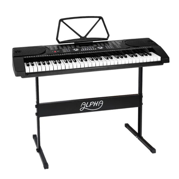 61 Key Electronic Keyboard Piano LED Display 255 Rhythms with Stand Black