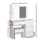 Artiss LED Dressing Table with Mirror Stool 4 Drawers White Vanity Set - Image 2