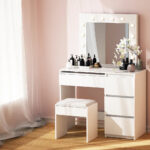 Artiss LED Dressing Table with Mirror Stool 4 Drawers White Vanity Set