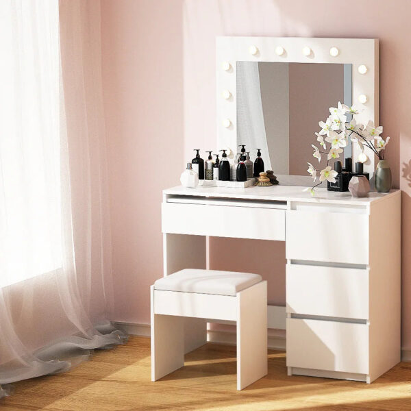 Artiss LED Dressing Table with Mirror Stool 4 Drawers White Vanity Set