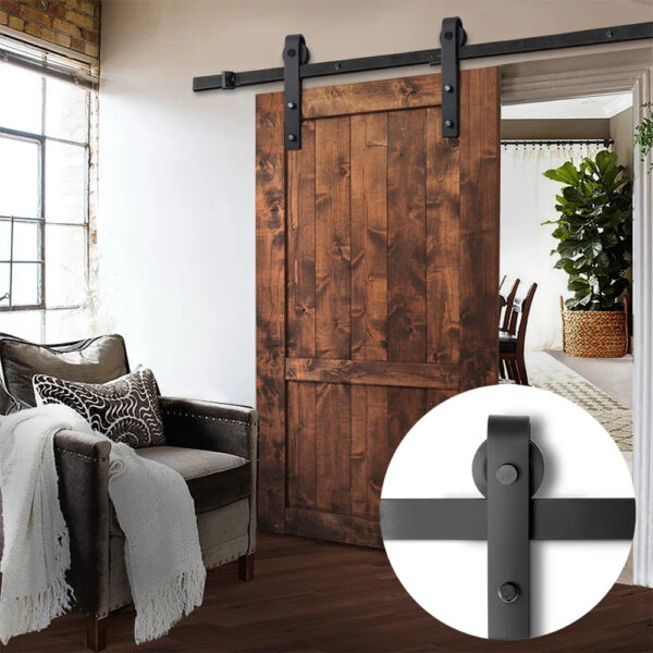 Sliding Barn Door Hardware Track Set Steel Roller Kit Black