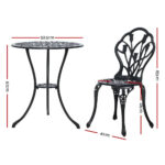 Outdoor Bistro Set Cast Aluminium 2 Chairs Patio Table Set Black - Image 6