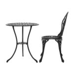 Outdoor Bistro Set Cast Aluminium 2 Chairs Patio Table Set Black - Image 3