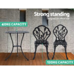 Outdoor Bistro Set Cast Aluminium 2 Chairs Patio Table Set Black - Image 4