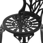 Outdoor Bistro Set Cast Aluminium 2 Chairs Patio Table Set Black - Image 5