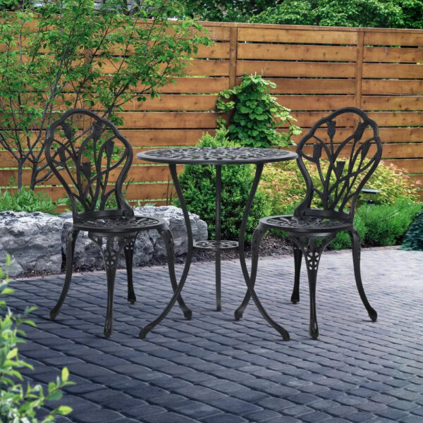 Outdoor Bistro Set Cast Aluminium 2 Chairs Patio Table Set Black