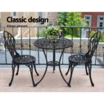 Outdoor Bistro Set Cast Aluminium 2 Chairs Patio Table Set Black - Image 7