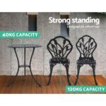 Outdoor Bistro Set Cast Aluminium 2 Chairs Patio Table Set Black - Image 8