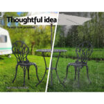 Outdoor Bistro Set Cast Aluminium 2 Chairs Patio Table Set Black - Image 9
