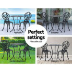 Outdoor Bistro Set Cast Aluminium 2 Chairs Patio Table Set Black - Image 10