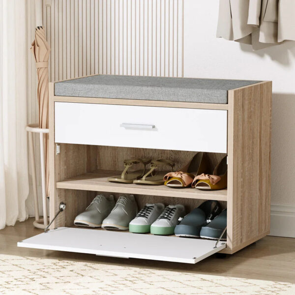 Artiss Shoe Storage Bench Cabinet Seat Drawer White Wooden Organizer