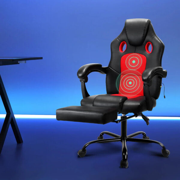 Artiss Massage Gaming Chair PU Leather Reclining Office Chair with 2 Zone Massage Black