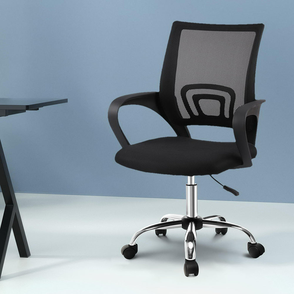 OCHAIR-G-2004-BK-19624-07 Artiss Mesh Office Chair Ergonomic Mid Back Swivel Desk Chair Black - Image 1