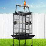 Large Wrought Iron Bird Cage – Play‑Top, Lockable Wheels, Slide‑Out Trays