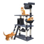 141cm Cat Tree Scratching Post Tower with Hammock & Swing Grey - Image 2