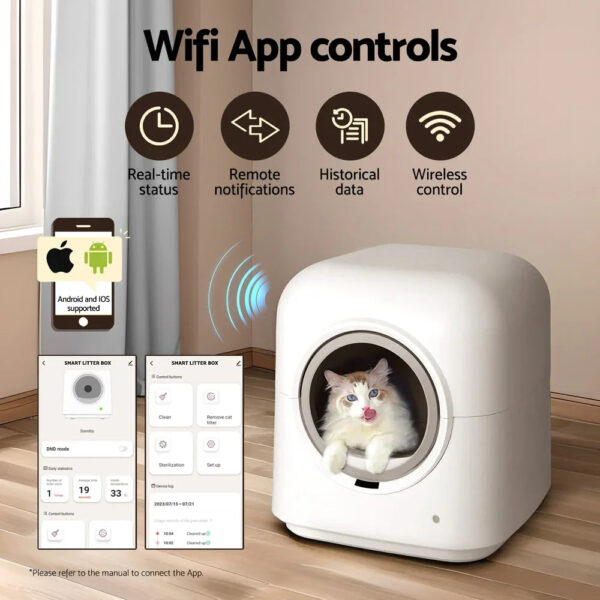 Automatic Self-Cleaning Cat Litter Box Smart App Control UV Sterilisation White