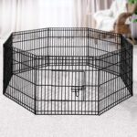 24" Pet Playpen – 8‑Panel Foldable Dog Fence Black Steel with Door