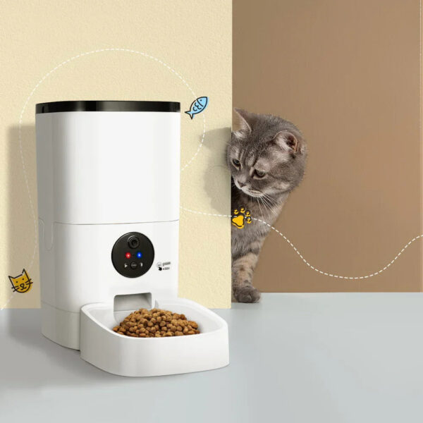 6L Smart Pet Feeder with HD Camera WiFi Automatic Cat Dog Food Dispenser White