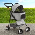 3-in-1 Pet Stroller Dog Cat Pram Carrier Car Seat Foldable Grey 25kg - Image 2