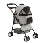 3-in-1 Pet Stroller Dog Cat Pram Carrier Car Seat Foldable Grey 25kg - Image 4