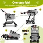 3-in-1 Pet Stroller Dog Cat Pram Carrier Car Seat Foldable Grey 25kg - Image 6