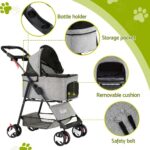 3-in-1 Pet Stroller Dog Cat Pram Carrier Car Seat Foldable Grey 25kg - Image 7