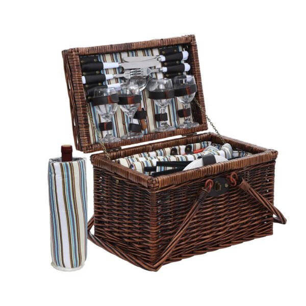 4‑Person Picnic Basket – Willow Hamper with Insulated Liquor Bag & Full Set
