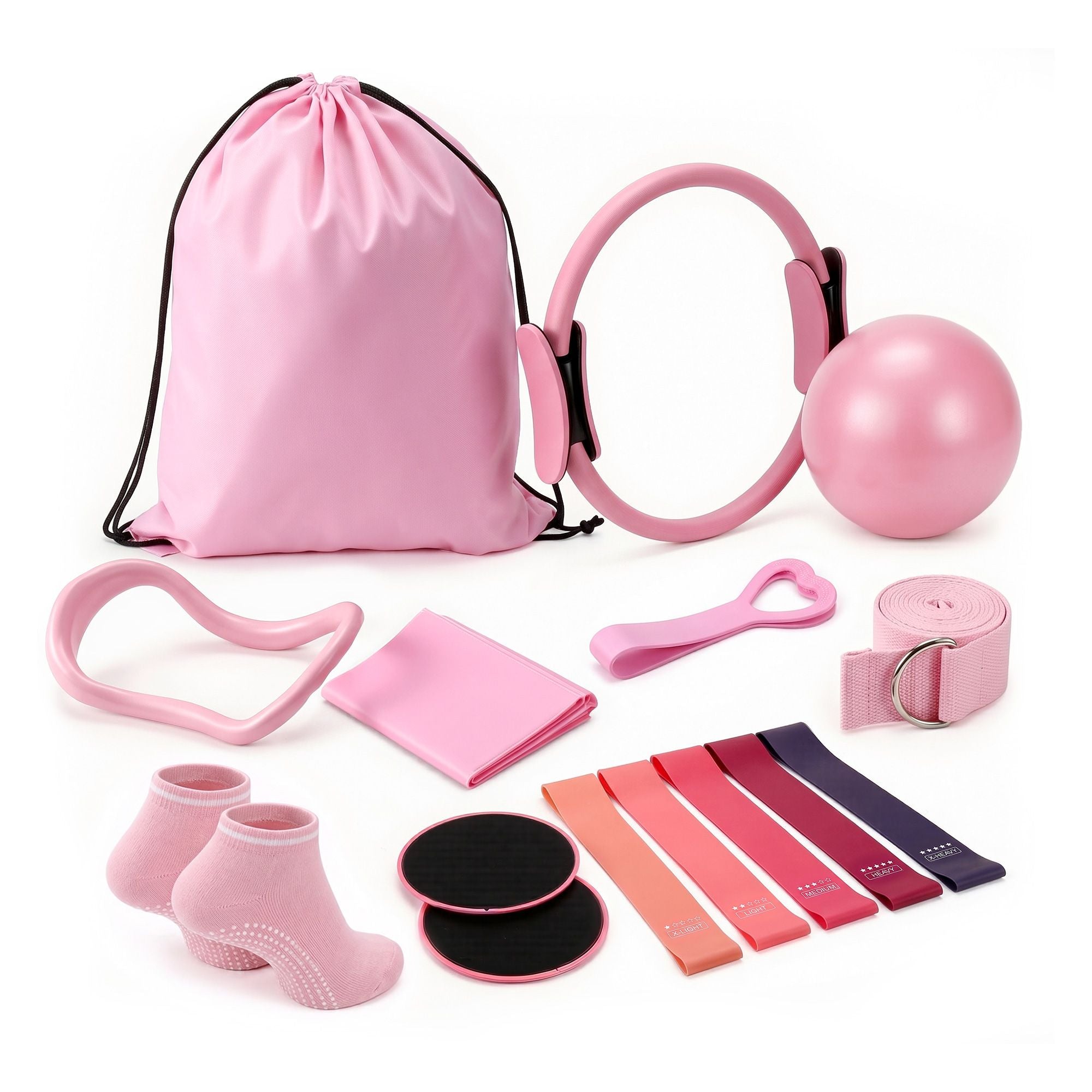 PR-A-15PC-PK-00 Everfit Pilates Ring Set for Women, 15pcs Home Workout Pilates Equipment with Ring, Ball, Yoga Socks, D-Ring etc. Pilates Starter Kit for Strength, Toning and Flexibility Pink - Image 1
