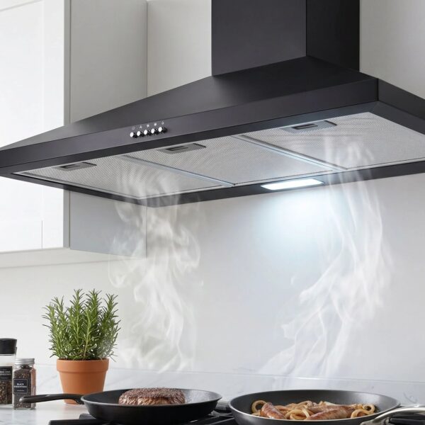 900mm Range Hood – Wall Mounted, Strong Suction, 3‑Speed, LED, Black