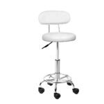 Artiss Adjustable Salon Stool Chair with Backrest PU Leather Hydraulic White