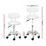 Artiss Adjustable Salon Stool Chair with Backrest PU Leather Hydraulic White - Image 6