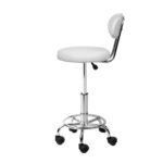Artiss Adjustable Salon Stool Chair with Backrest PU Leather Hydraulic White - Image 2