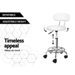 Artiss Adjustable Salon Stool Chair with Backrest PU Leather Hydraulic White - Image 7