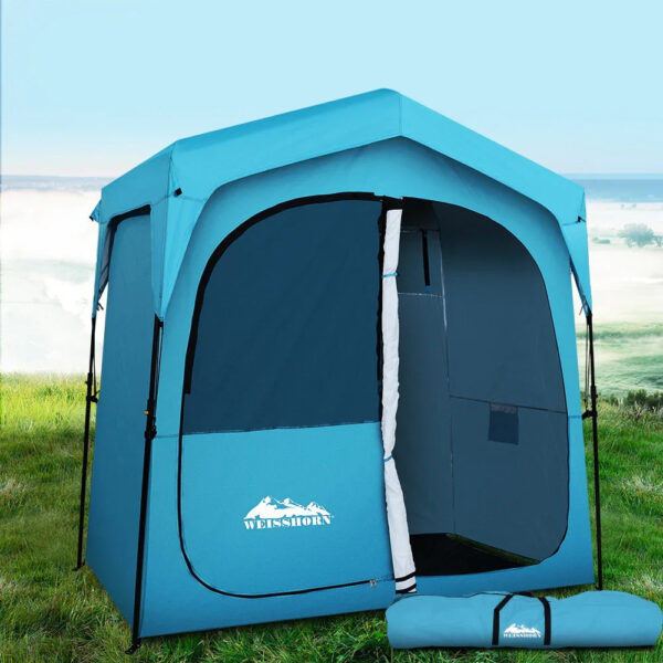 Pop Up Shower Toilet Tent Double Room Camping Privacy Blue