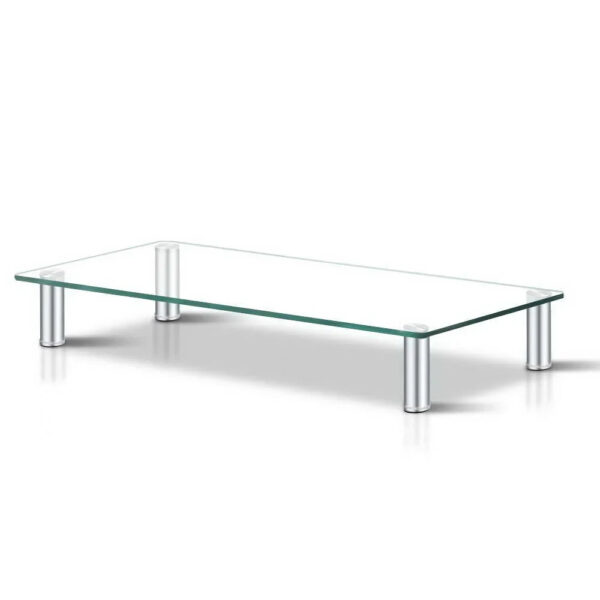 Artiss Glass Monitor Stand Riser Desktop Screen Holder 60cm Silver Legs