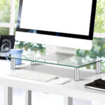 Artiss Glass Monitor Stand Riser Desktop Screen Holder 60cm Silver Legs - Image 5