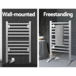 10 Bar Heated Towel Rail Electric Bathroom Dryer Freestanding Wall Mounted 150W - Image 3