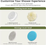 Electric Shower Body Scrubber Brush with 4 Heads, IPX5 Waterproof Rechargeable Back Cleaner for Exfoliating & Massage, 2-Speed Rotating Bath Brush for Sensitive Skin (Milk coffee) - Image 4