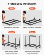 Drywall Cart Dolly, 816 kg Load Capacity, Steel Panel Truck Cart with 12.5 mm Swivel Casters, Lumber Drywall Dolly with Tie-Down Strap & 2 Side Handrails for Factory, Warehouse, Garage, Black - Image 6