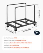 Drywall Cart Dolly, 816 kg Load Capacity, Steel Panel Truck Cart with 12.5 mm Swivel Casters, Lumber Drywall Dolly with Tie-Down Strap & 2 Side Handrails for Factory, Warehouse, Garage, Black - Image 7