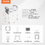 Raised Toilet Seat, 7-Position Height Adjustment 655-805 Mm, 158.7 kg Weight Capacity, with Comfort Padded Aluminum Frame, Universal Toilet Seat Riser, for Elderly, Handicap, Pregnant, Medical - Image 7