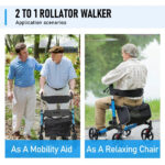 2 In 1 Foldable X-Fold Mobility Walker Rollator Chair Aid 8 Inch Wheel Max Load 136KG with Zippered Storage Bag for Elderly Seniors Indoor Outdoor Use - Image 3