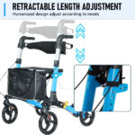 2 In 1 Foldable X-Fold Mobility Walker Rollator Chair Aid 8 Inch Wheel Max Load 136KG with Zippered Storage Bag for Elderly Seniors Indoor Outdoor Use - Image 4